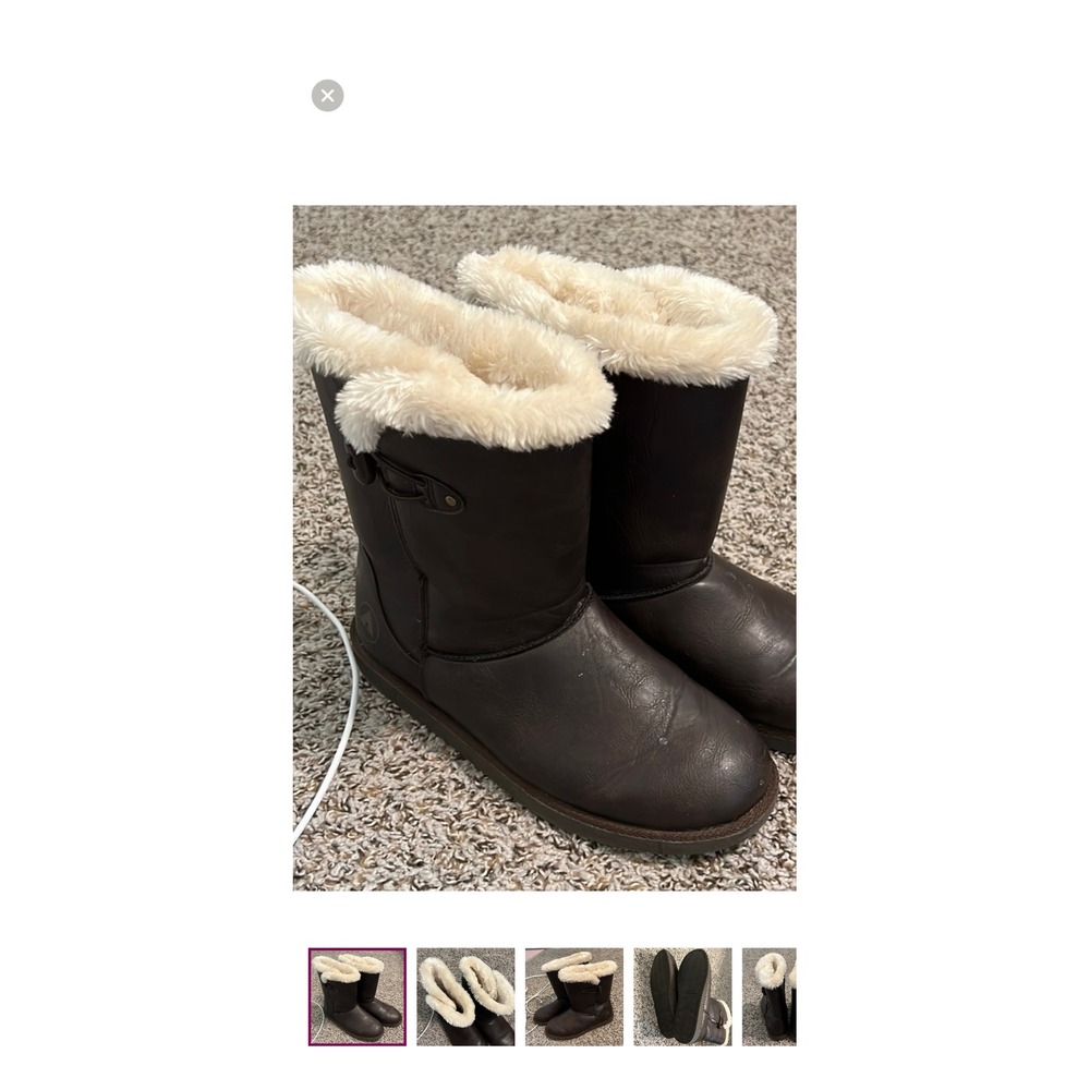 Air walk Brown Faux Leather Fur Lined Winter Boots Women's Size 7 Cozy Warm